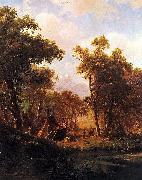 Albert Bierstadt Indian Encampment, Shoshone Village - in a riparian forest, western United States France oil painting artist
